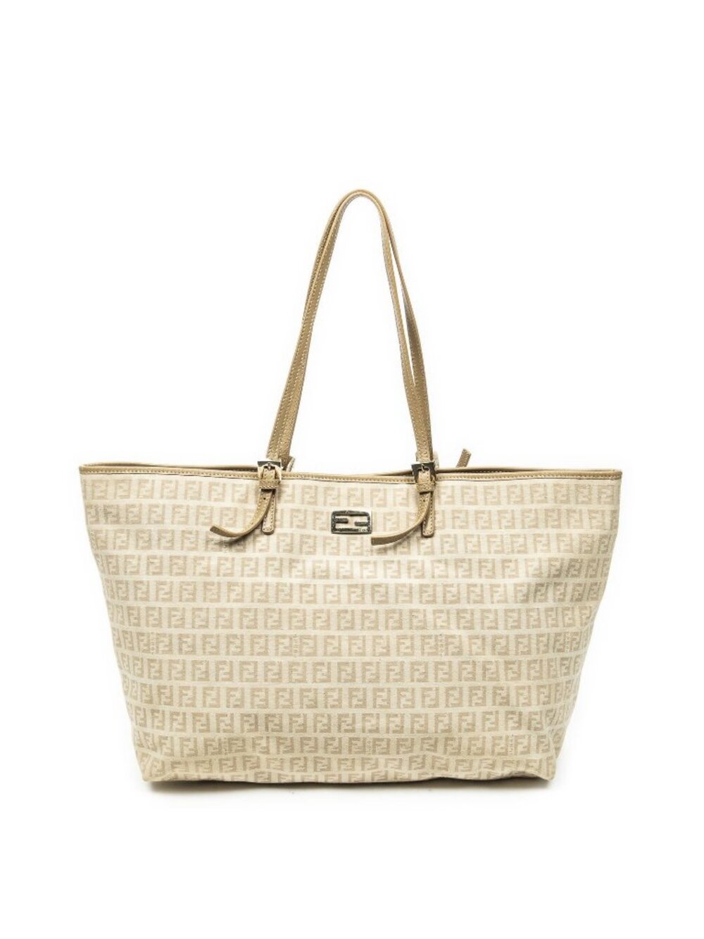 Fendi Open Roll Tote Bag Beige Zucchino Canvas